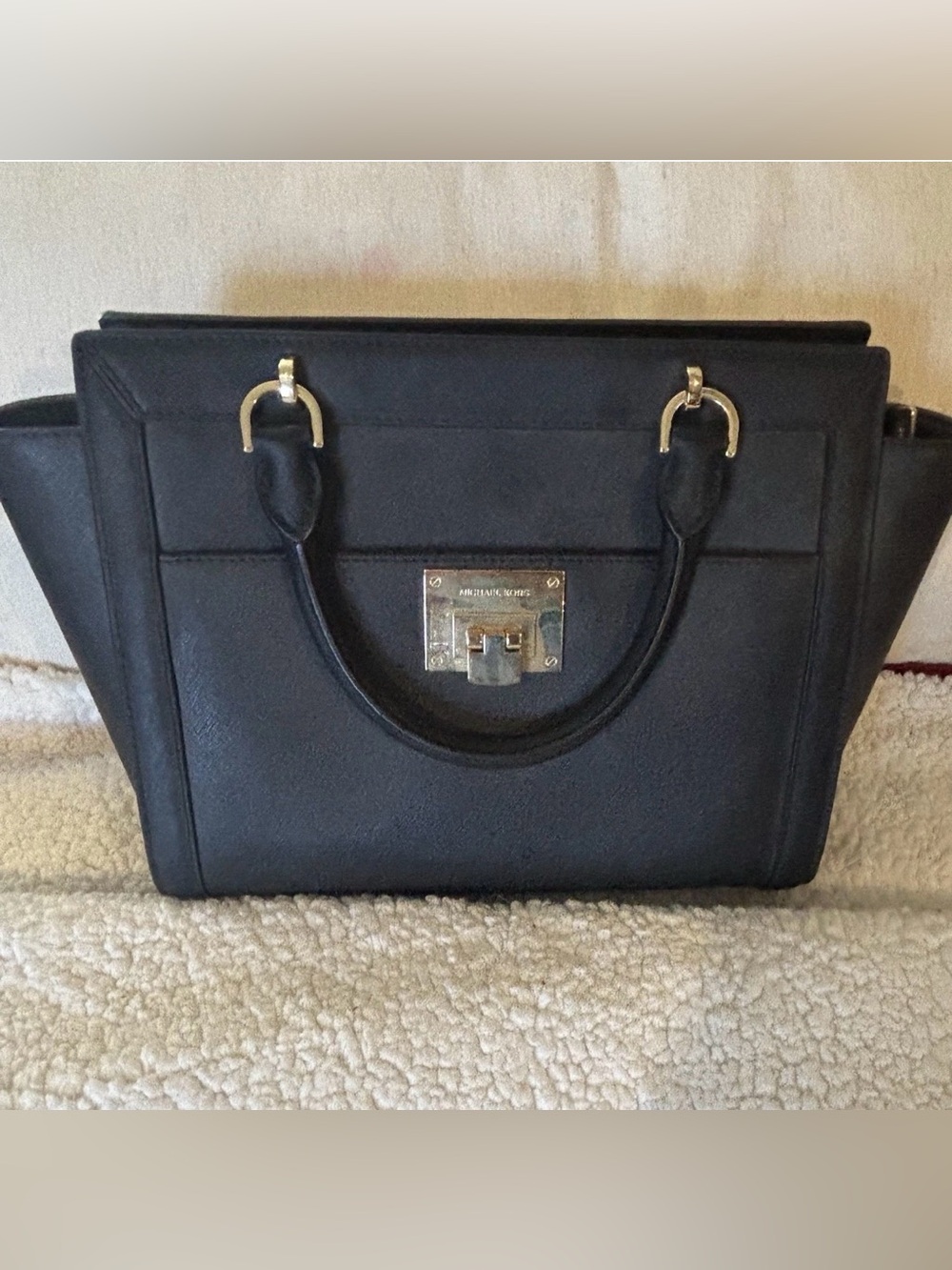 Michael Kors Black Leather Satchel with Gold Hardware
